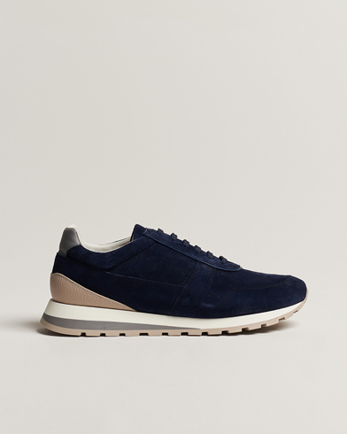  Perforated Running Sneakers Navy Suede