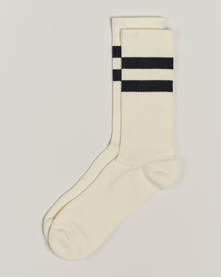 Sweyd Two Stripe Cotton Socks White/Black – Hvid