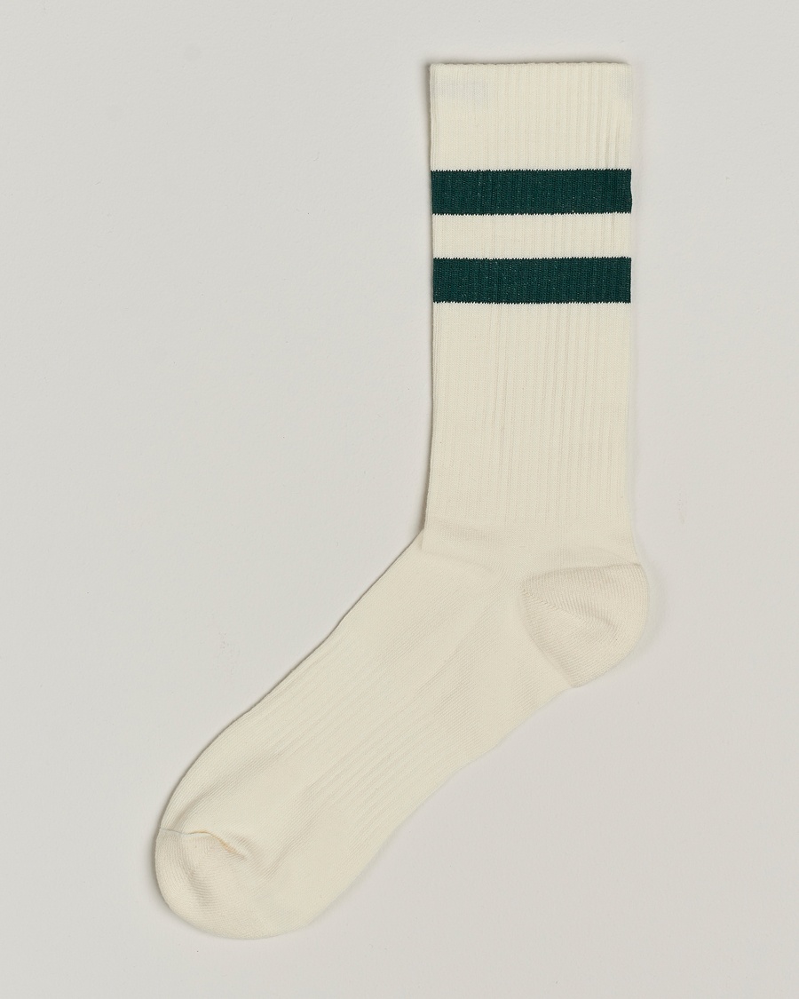 Sweyd Two Stripe Cotton Socks White/Green – Hvid