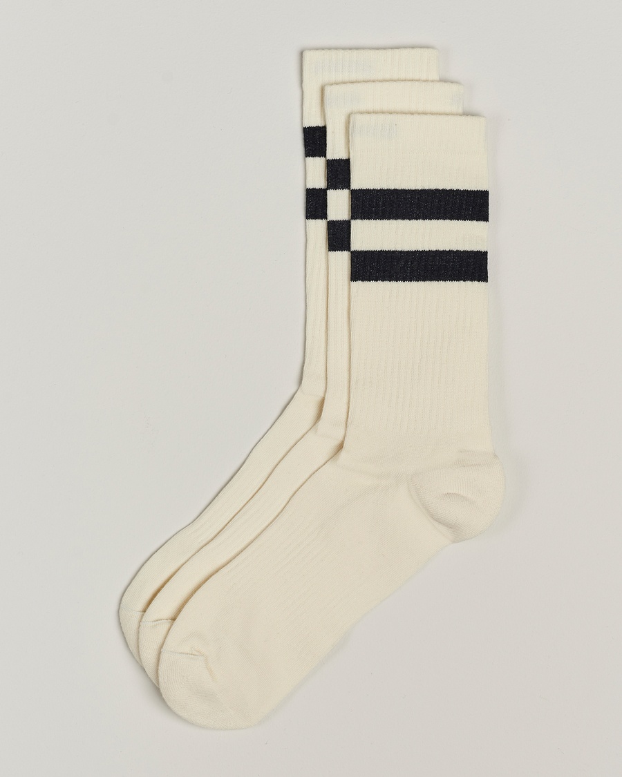 Sweyd 3-Pack Two Stripe Cotton Socks White/Black – Hvid