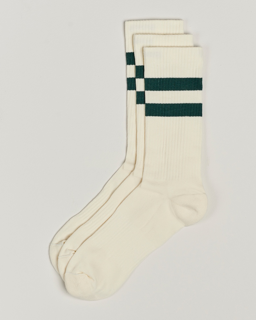 Sweyd 3-Pack Two Stripe Cotton Socks White/Green – Hvid