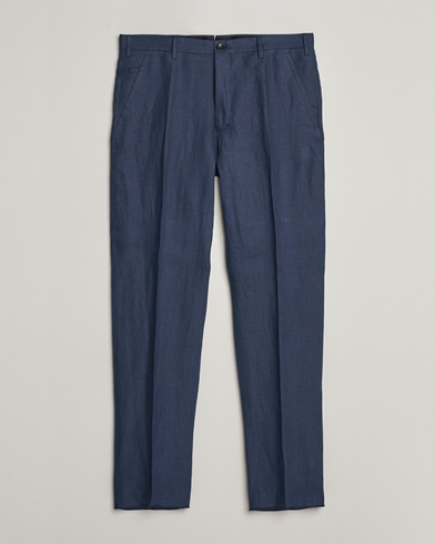  Straight Fit Pure Linen Trousers Navy