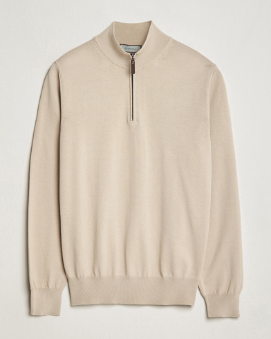 Herre |  | Canali | Cotton Half Zip Sweater Beige