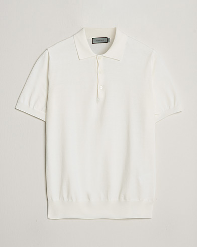 Herre | Quiet Luxury | Canali | Cotton Short Sleeve Polo White
