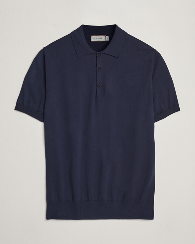 Herre | Quiet Luxury | Canali | Cotton Short Sleeve Polo Navy