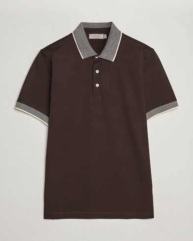 Herre | Quiet Luxury | Canali | Contrast Collar Short Sleeve Polo Dark Brown