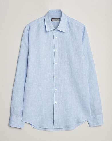 Herre | Quiet Luxury | Canali | Slim Fit Linen Sport Shirt Light Blue