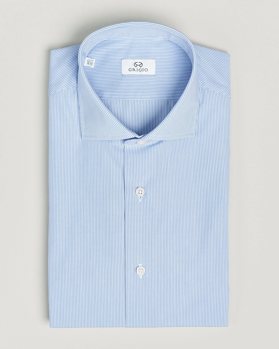Herre | | Grigio | Cotton Poplin Dress Shirt Light Blue Stripe