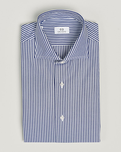  Cotton Poplin Dress Shirt Blue Stripe
