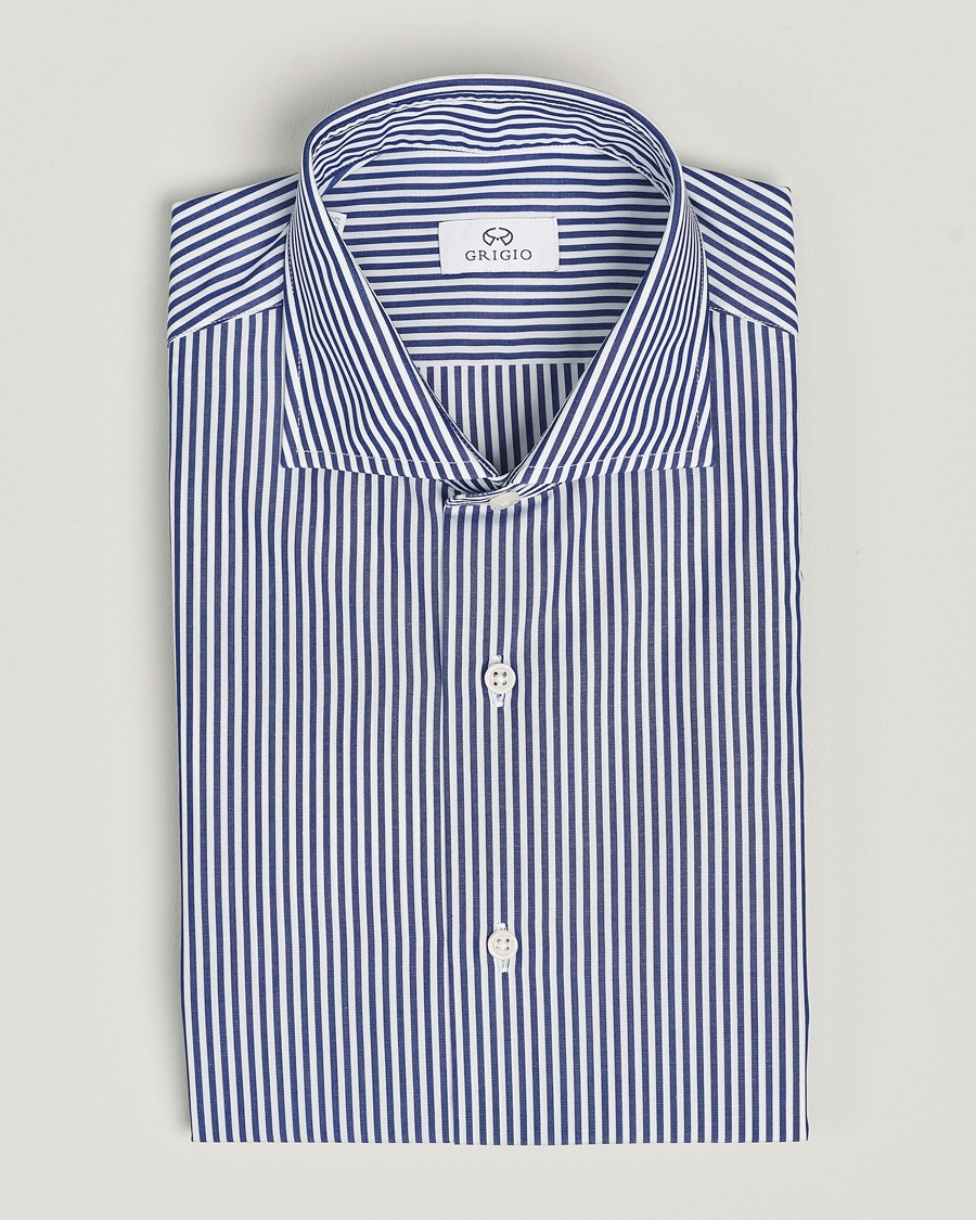 Herre | Grigio | Grigio | Cotton Poplin Dress Shirt Blue Stripe