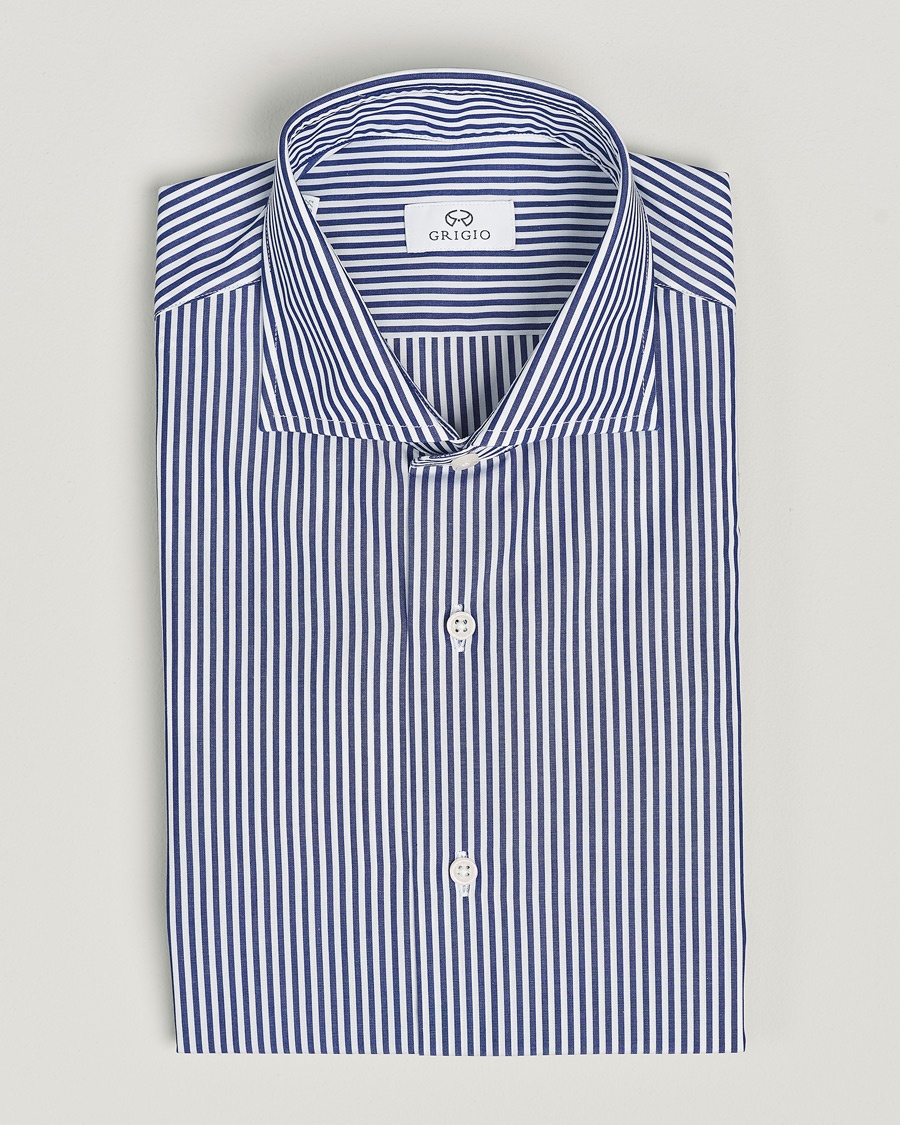  Cotton Poplin Dress Shirt Blue Stripe