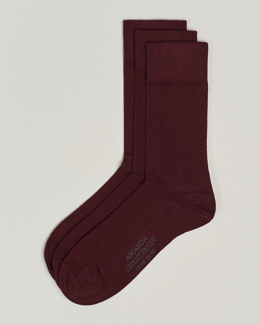 Amanda Christensen 3-Pack True Cotton Socks Bordeaux – Rød