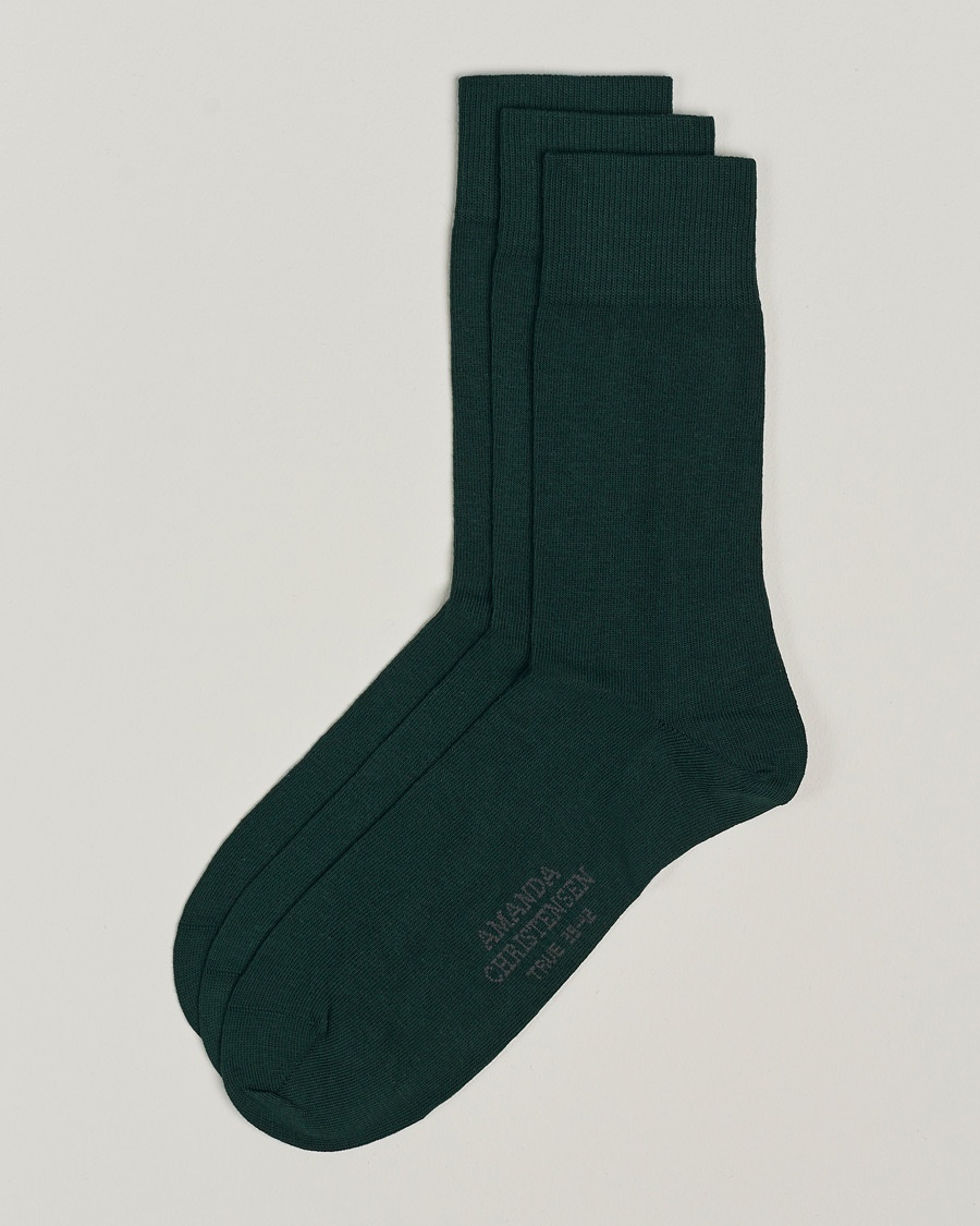 Amanda Christensen 3-Pack True Cotton Socks Bottle Green – Grøn