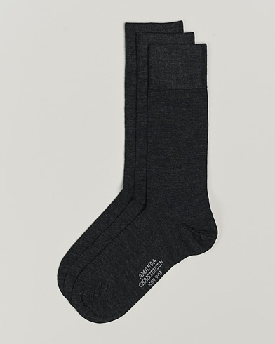 Herre | Amanda Christensen | Amanda Christensen | 3-Pack Icon Wool/Cotton Socks Antracite Melange