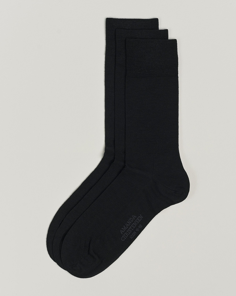 Amanda Christensen 3-Pack Icon Wool/Cotton Socks Black – Sort