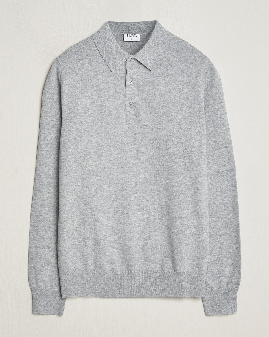 Filippa K Knitted Polo Shirt Light Grey Melange – Grå