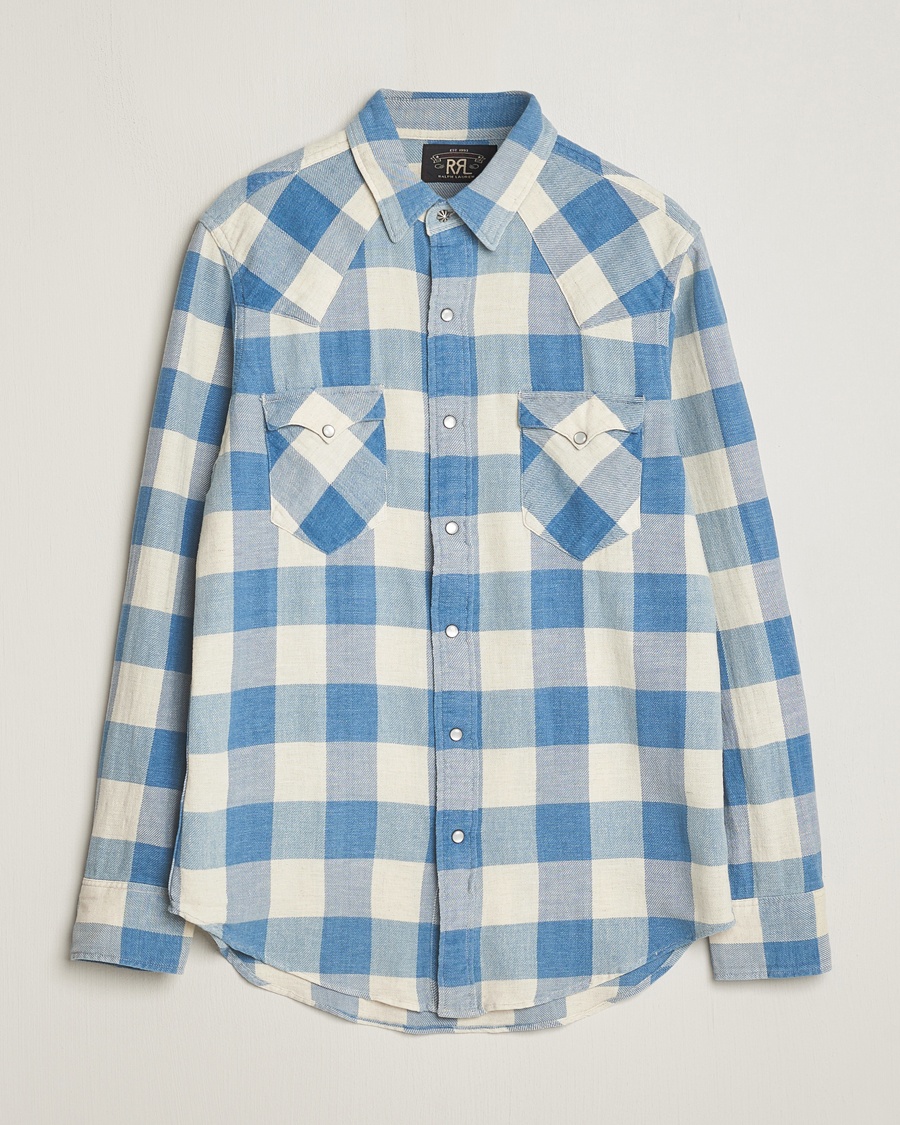 RRL Buffalo Western Shirt Indigo/Cream Check – Blå