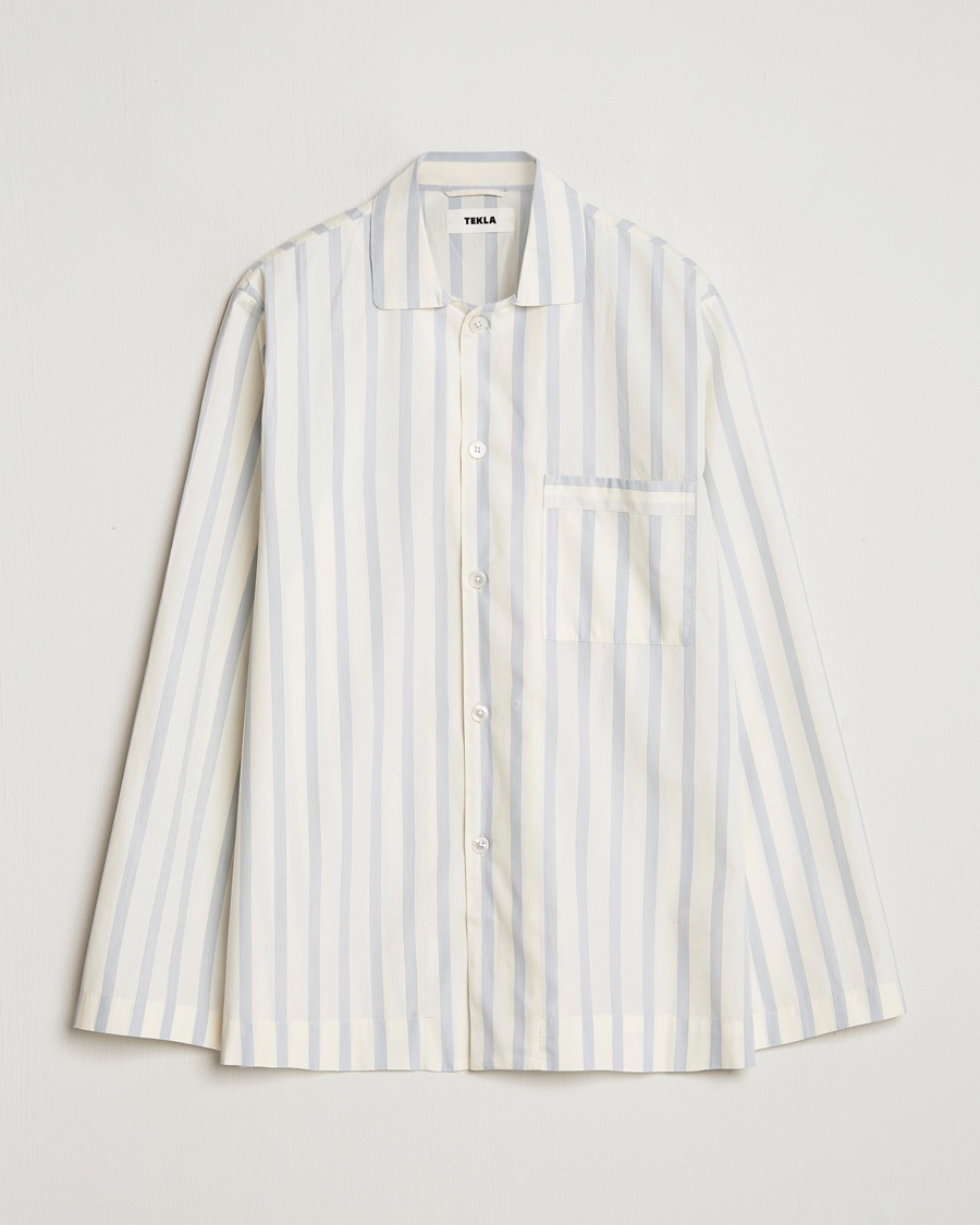 Tekla Poplin Pyjama Shirt Needle Stripes – Blå