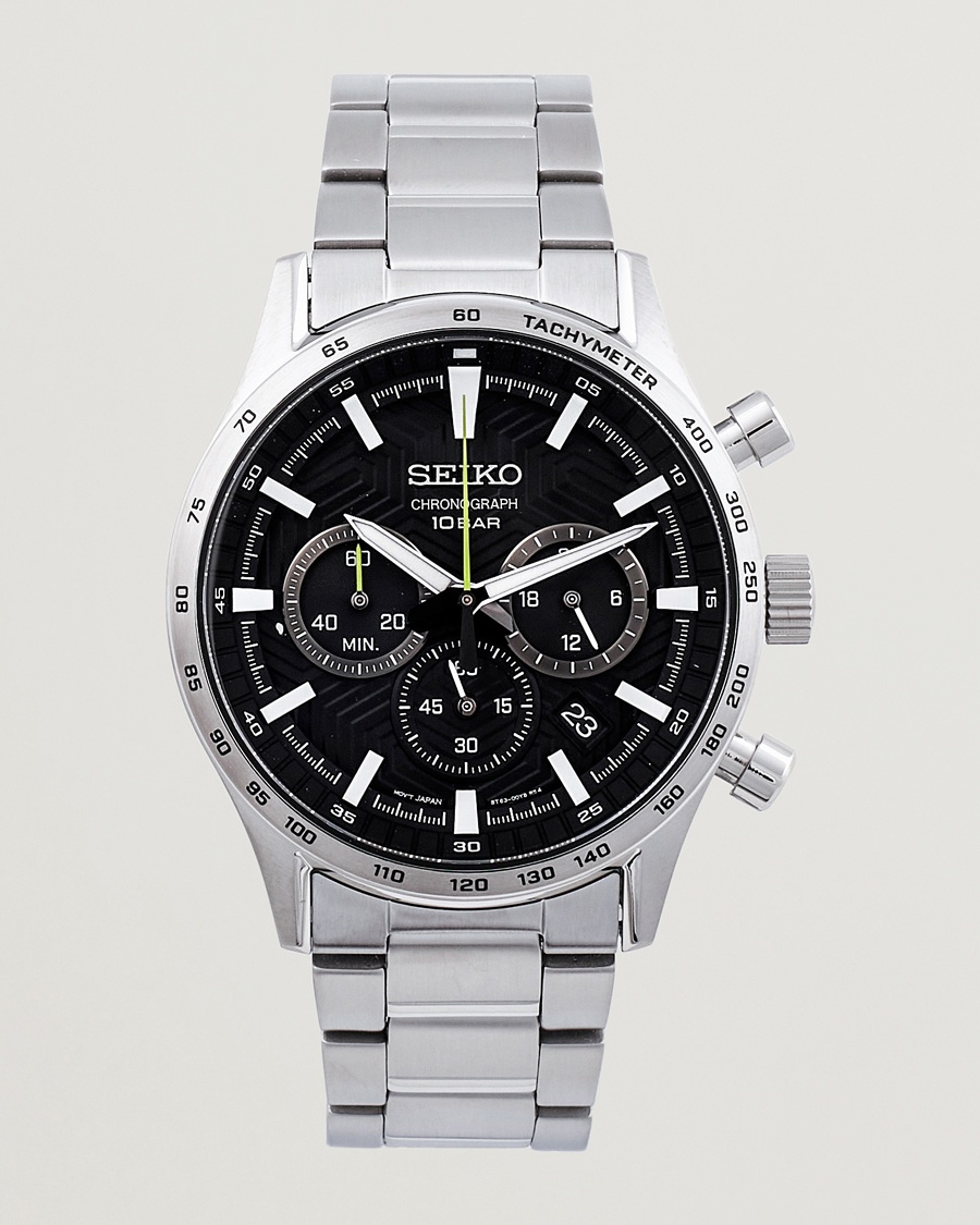 Seiko Chronograph 43mm Steel Black Dial – Sort