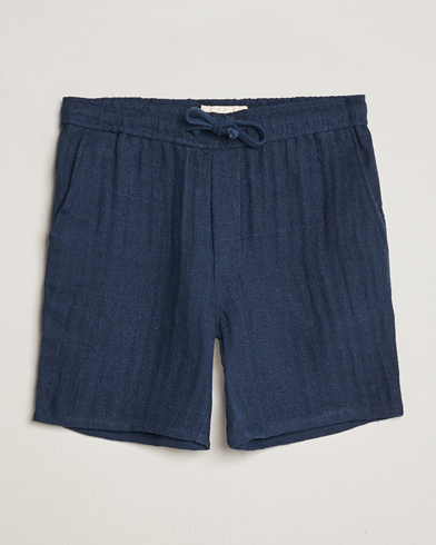  Ipu Herringbone Linen Drawstring Shorts Indigo Blue