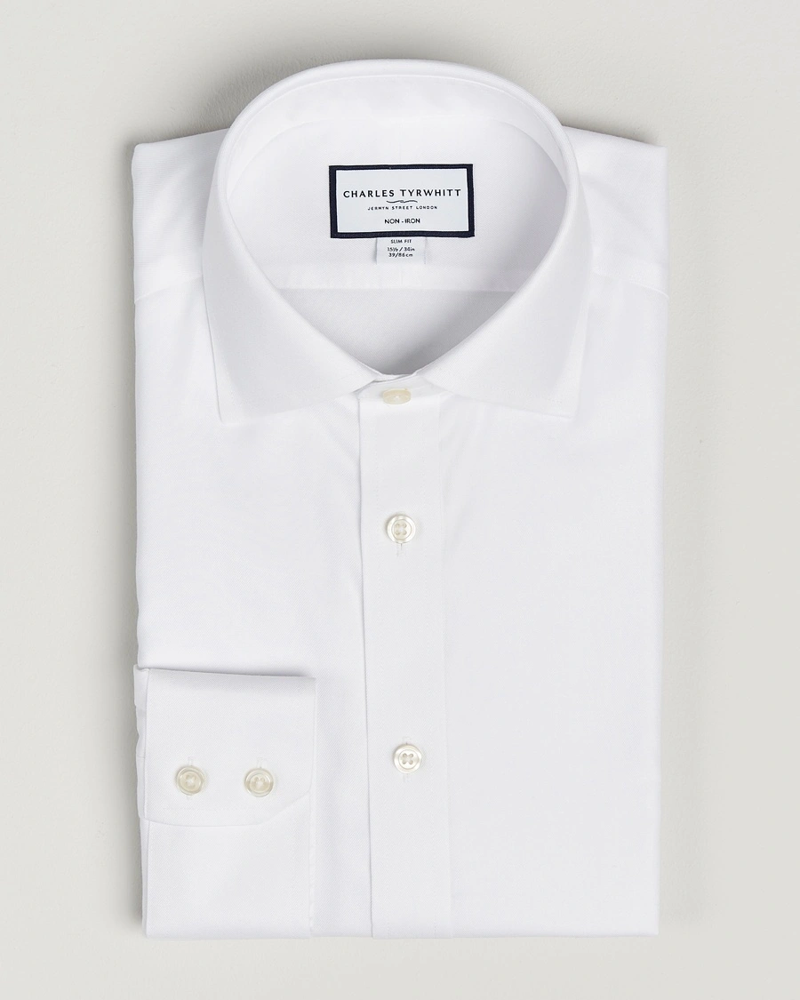 Charles Tyrwhitt Slim Fit Non Iron Cotton Twill Shirt White – Hvid