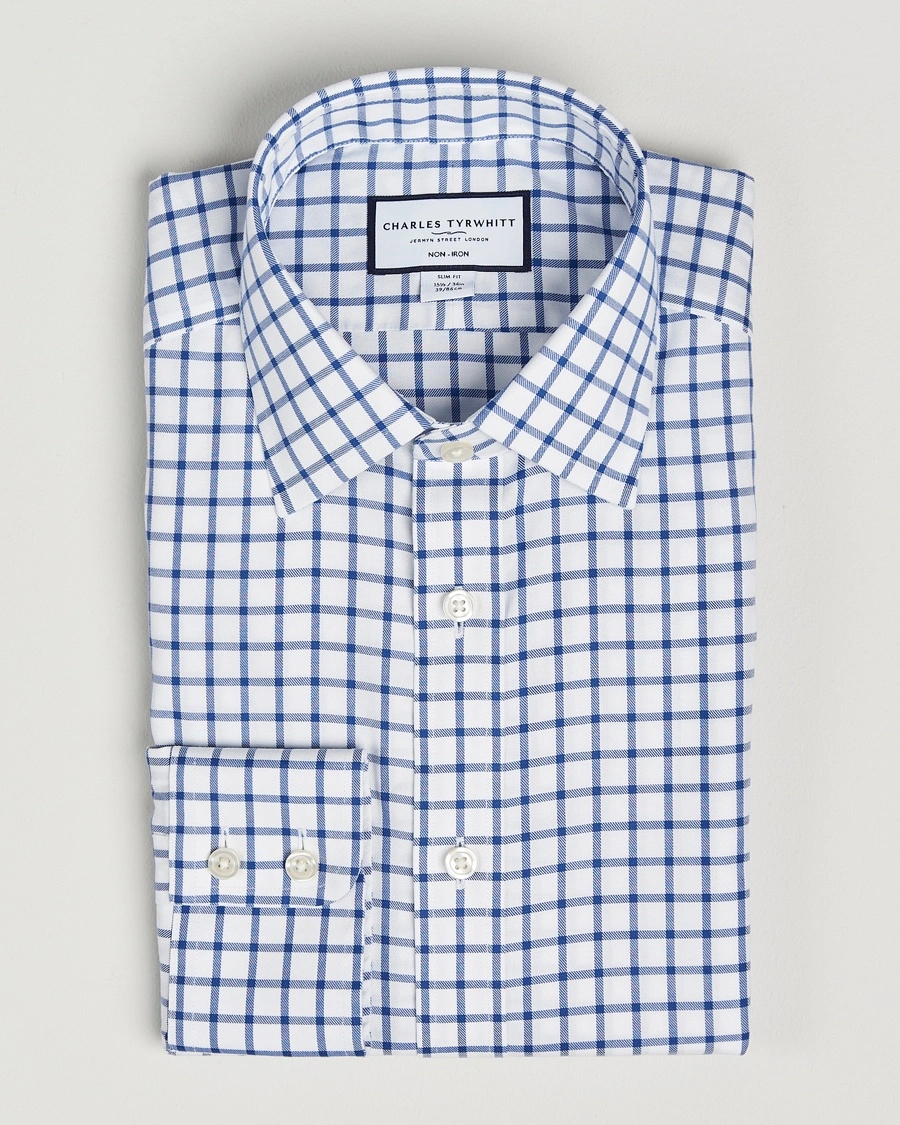 Charles Tyrwhitt Slim Fit Non Iron Grid Check Shirt Royal Blue – Blå