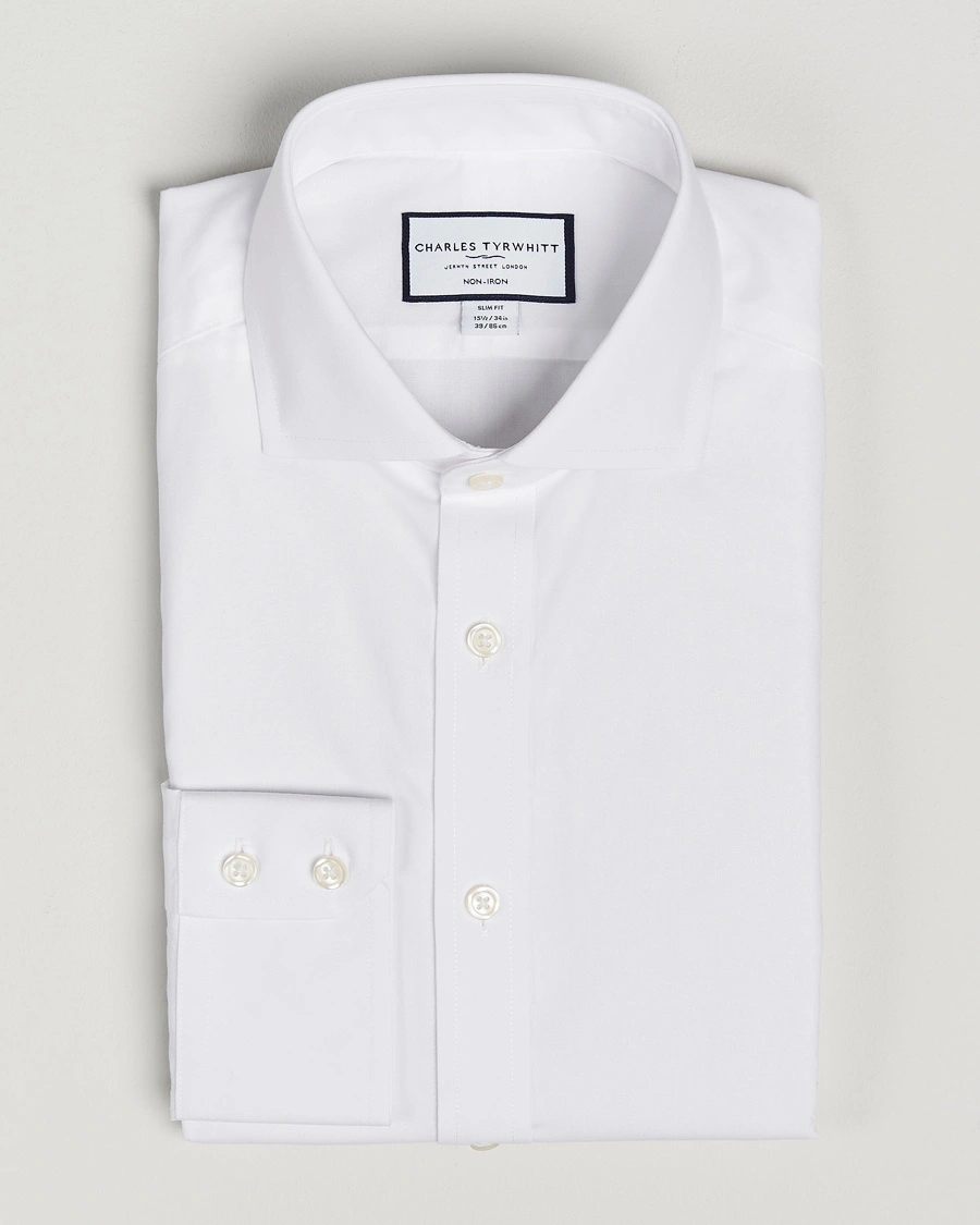 Charles Tyrwhitt Slim Fit Non Iron Poplin Cut Away Shirt White – Hvid