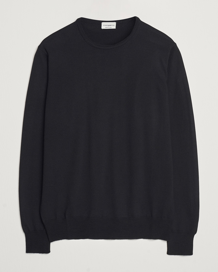 Morgano Extra Fine Merino Wool Crewneck Black – Sort