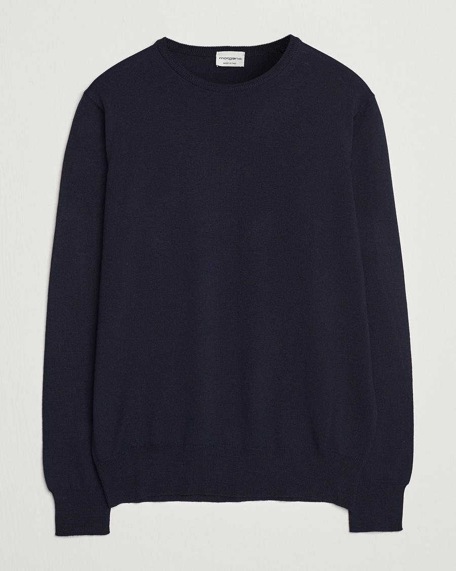 Morgano Extra Fine Merino Wool Crewneck Navy – Blå
