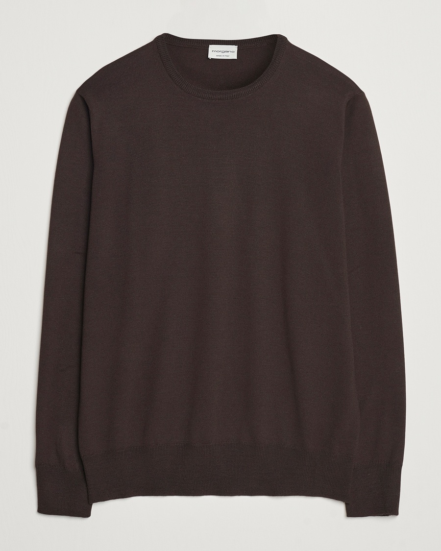 Morgano Extra Fine Merino Wool Crewneck Dark Brown – Brun
