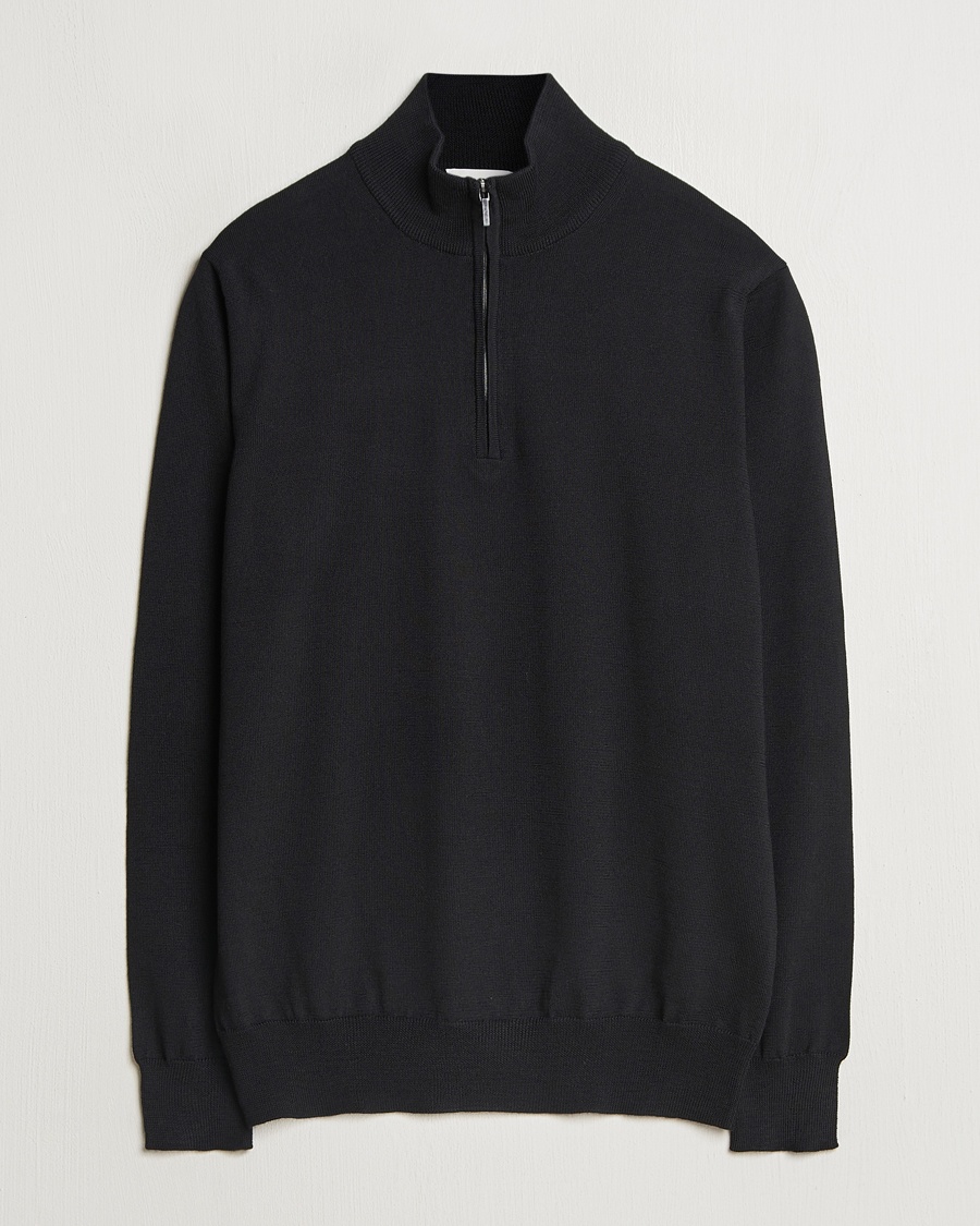 Morgano Extra Fine Merino Wool Half-Zip Black – Sort