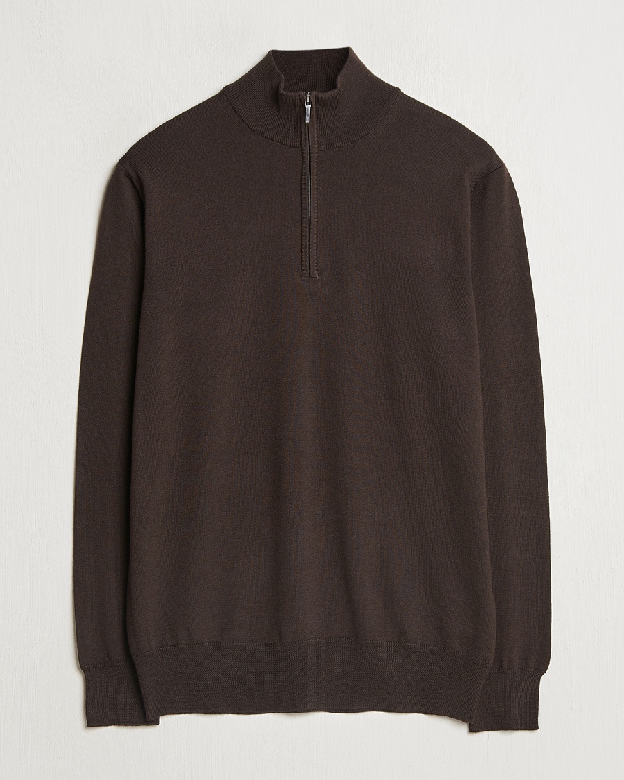 Morgano Extra Fine Merino Wool Half-Zip Dark Brown – Brun