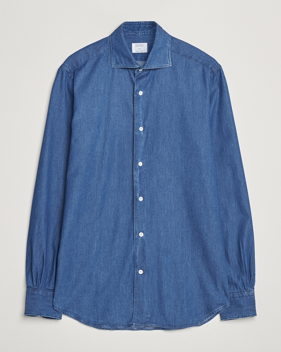 Mazzarelli Soft Cotton Denim Shirt Stone Wash – Blå