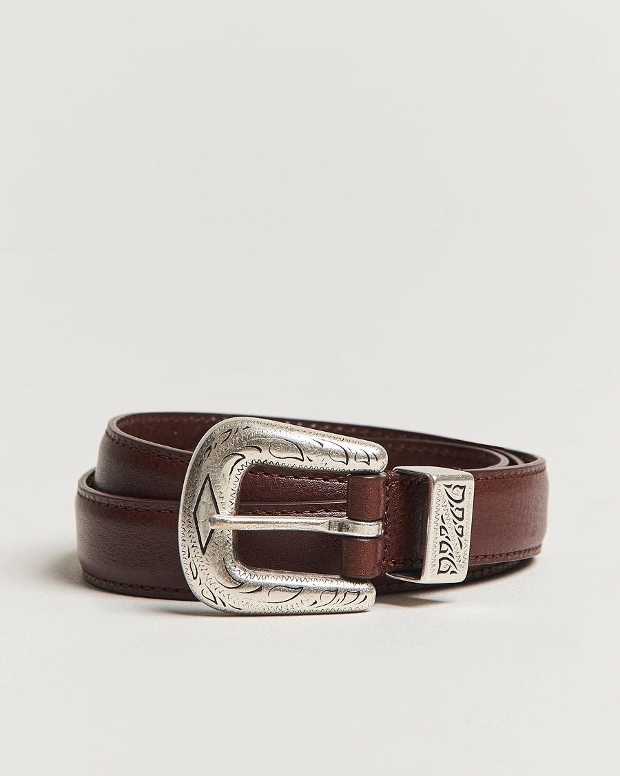 Herre | Snart på lager | Anderson's | Grained Western Leather Belt 2,5 cm Brown