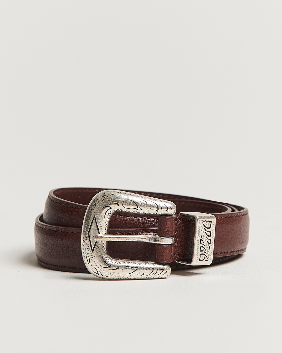 Anderson's Grained Western Leather Belt 2,5 cm Brown – Brun