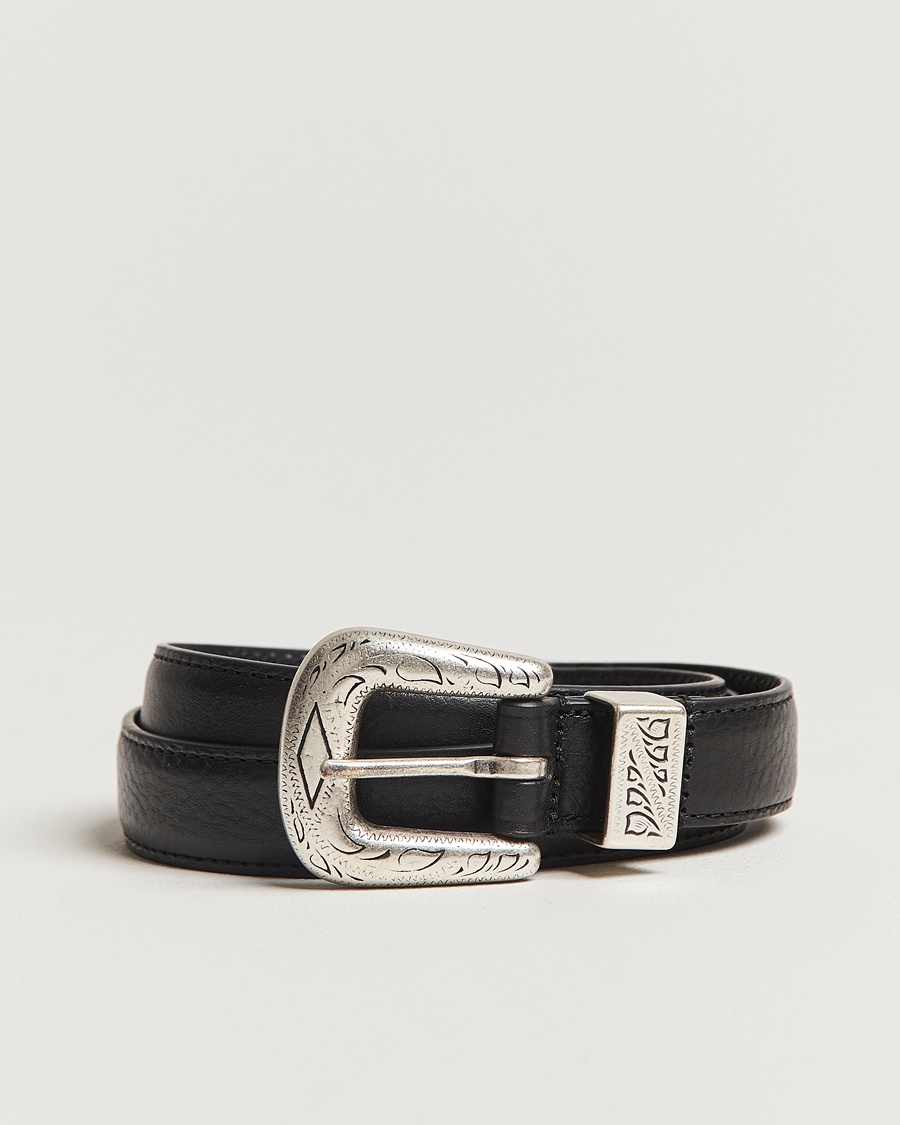 Anderson's Grained Western Leather Belt 2,5 cm Black – Sort
