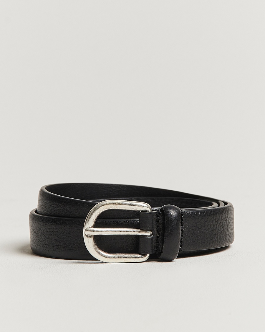Anderson's Grained Leather Belt 2,5 cm Black – Sort