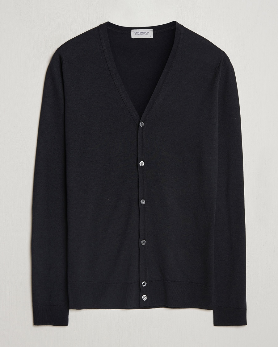 John Smedley Petworth Extra Fine Merino Cardigan Black – Sort