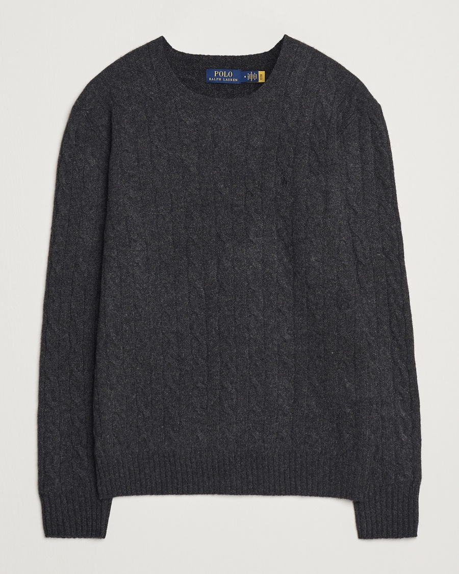 Polo Ralph Lauren Wool/Cashmere Cable Crew Neck Dark Granite Heather – Grå