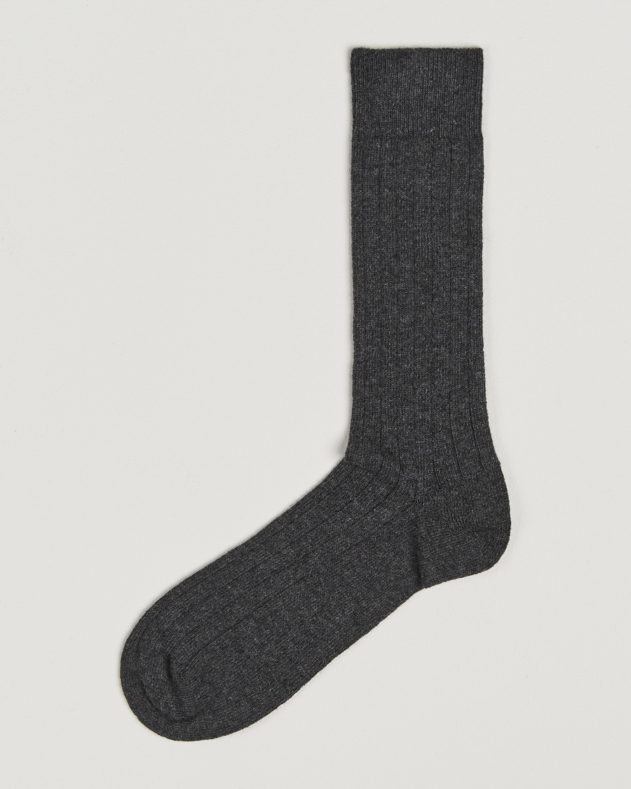 Bresciani Wool/Cashmere Ribbed Socks Dark Grey – Grå