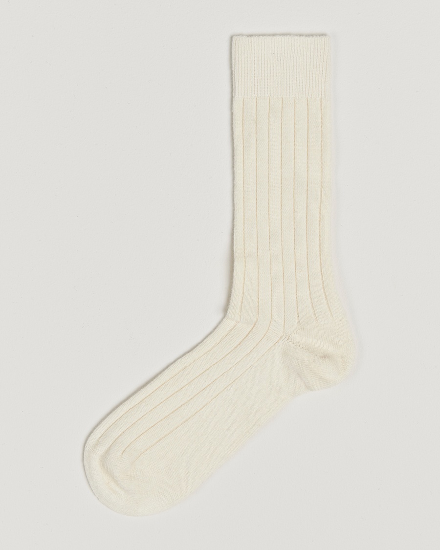 Bresciani Wool/Cashmere Ribbed Socks White – Hvid