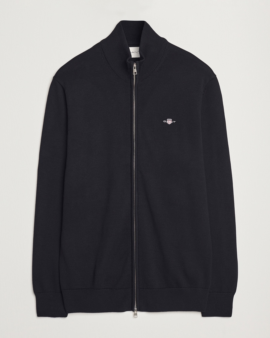 Gant Cotton Full Zip Cardigan Black – Sort