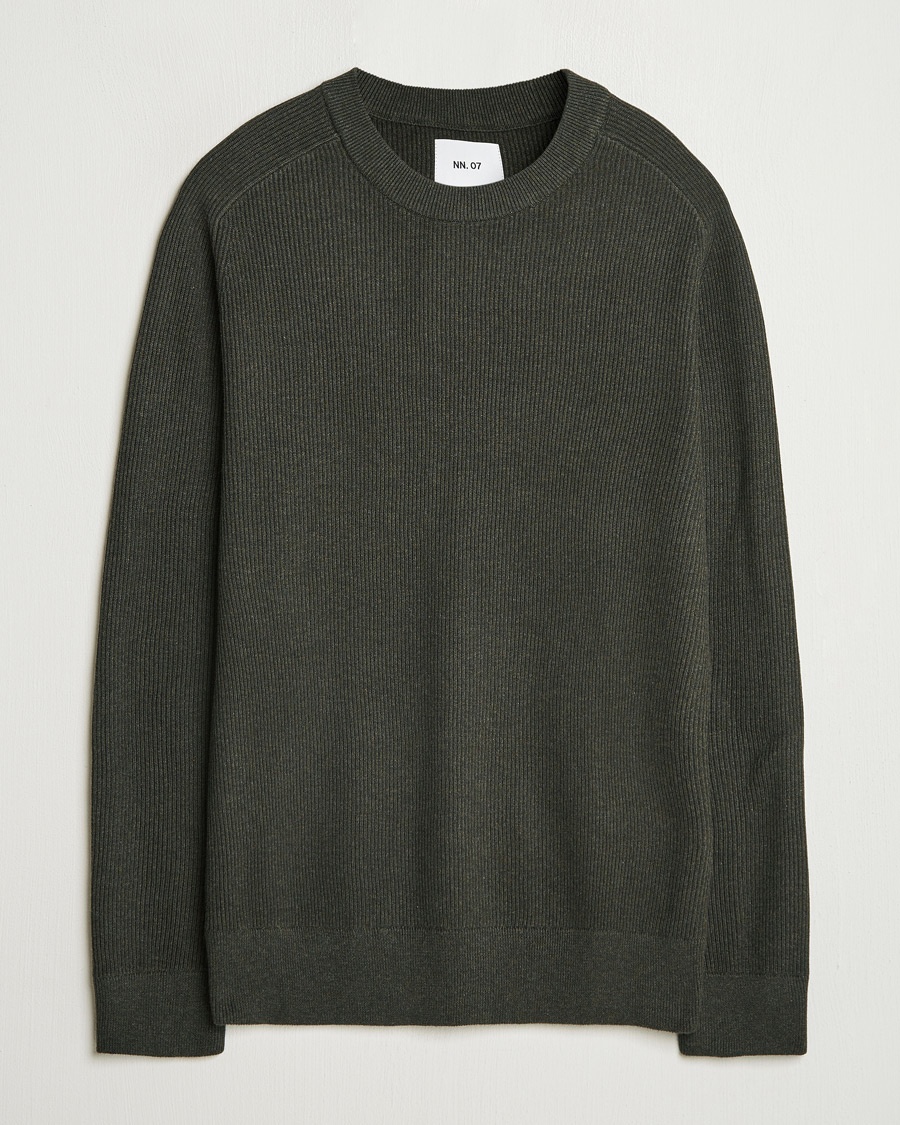 NN07 Kevin Cotton Knitted Sweater Dark Army – Grøn
