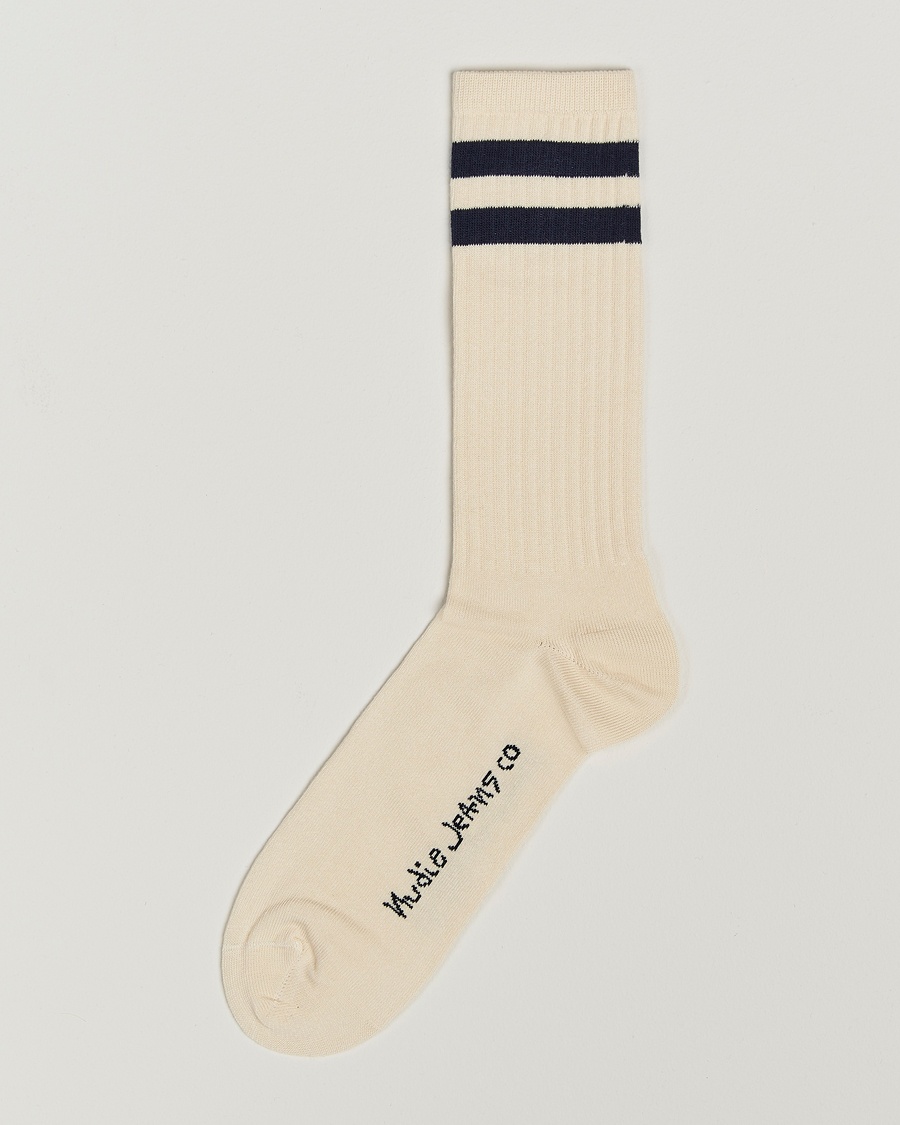 Nudie Jeans Amundsson Tennis Socks Off White/Navy – Hvid