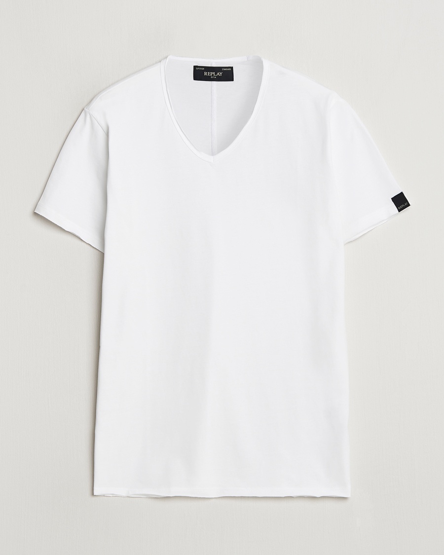 Replay V-Neck T-Shirt White – Hvid