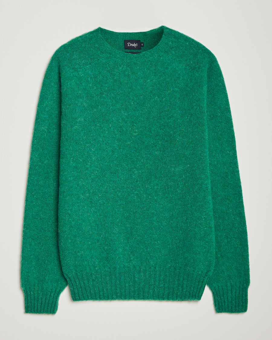 Drake's Brushed Shetland Crew Green – Grøn