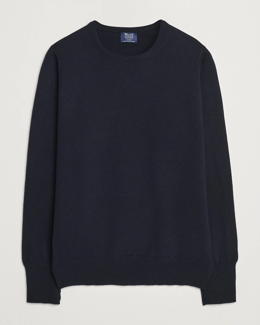 William Lockie Rob Lambswool Crewneck Navy – Blå