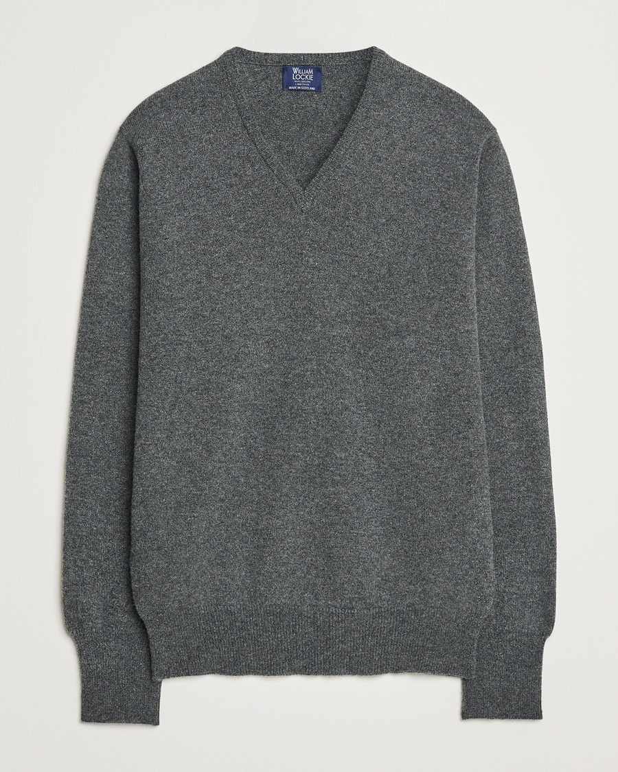William Lockie Rob Lambswool V-Neck Cliff – Grå