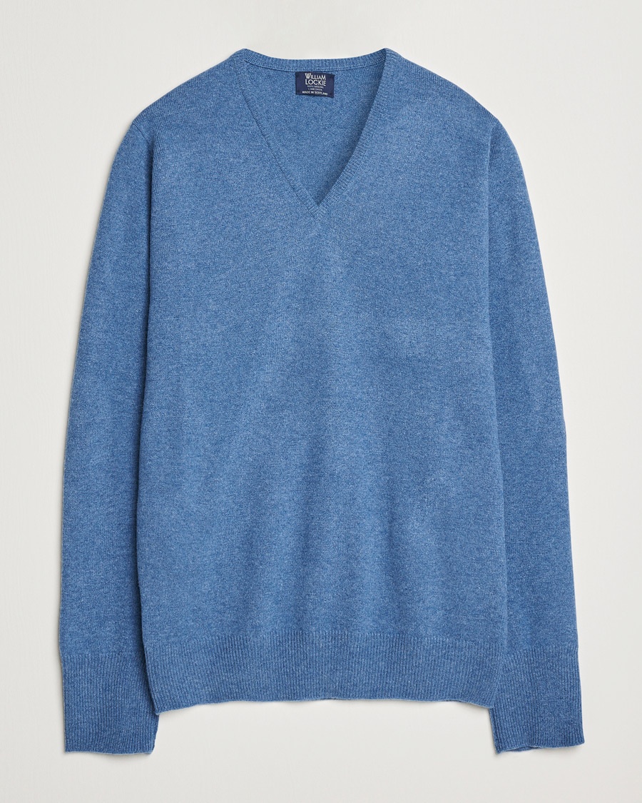 William Lockie Rob Lambswool V-Neck Clyde – Blå