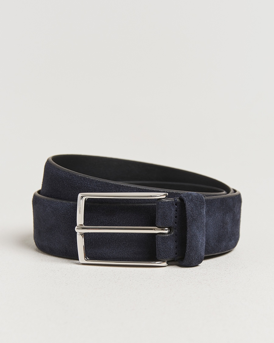 Anderson's Calf Suede 3,5 cm Belt Navy – Blå
